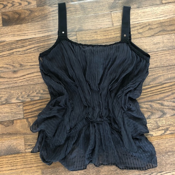 ♥️Black 2-layers wrap tie waist top sz 6-S - Picture 3 of 7